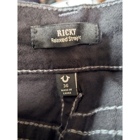 True Religion Mens size 36x32 Ricky Flap SN Relaxed Straight Jeans Black Denim - Picture 10 of 12